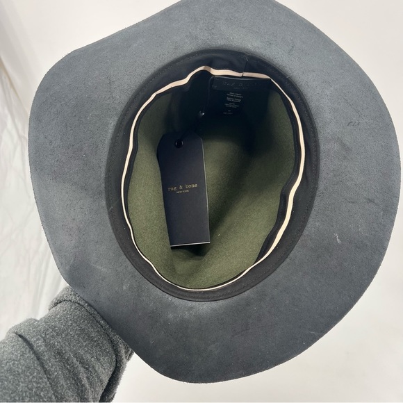 Rag & Bone Olive and Black Leather Floppy Brim Hat rag & bone M1006 Olive Green Floppy Leather Brim Fedora Hat  main image 4